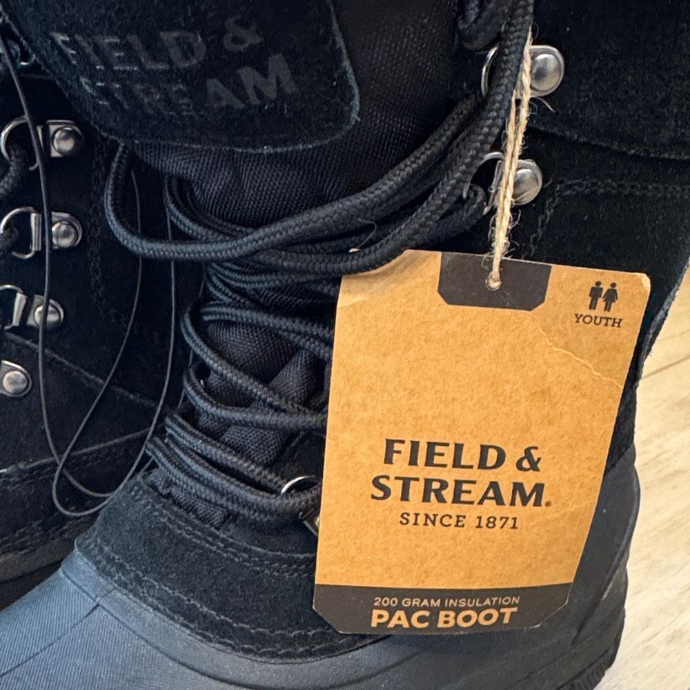 Field & Stream PAC Boot Winter Insulated Water Resistant Kid Boy Size 4 Black - Picture 10 of 10